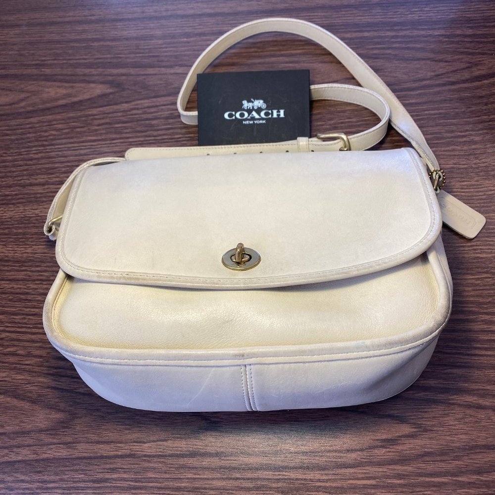 Vintage Coach Bone Leather Crossbody Handbag with Unique Serial Number